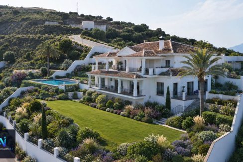 Villa-5bedrooms-3bathrooms-pool-Front-side-view-A.I.-design-day-Alhaurin-el-Grande-Magnificasa